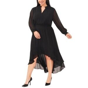 Vince Camuto Women's Plus Size Smocked-Trim Trendy High-Low Dress Black 3X